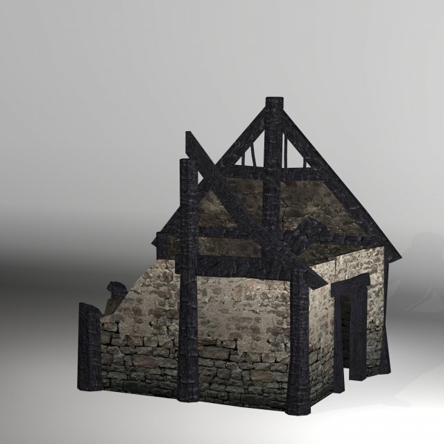burned thatched house Modèle 3D .c4d .max .obj .3ds .fbx .stl .blend 