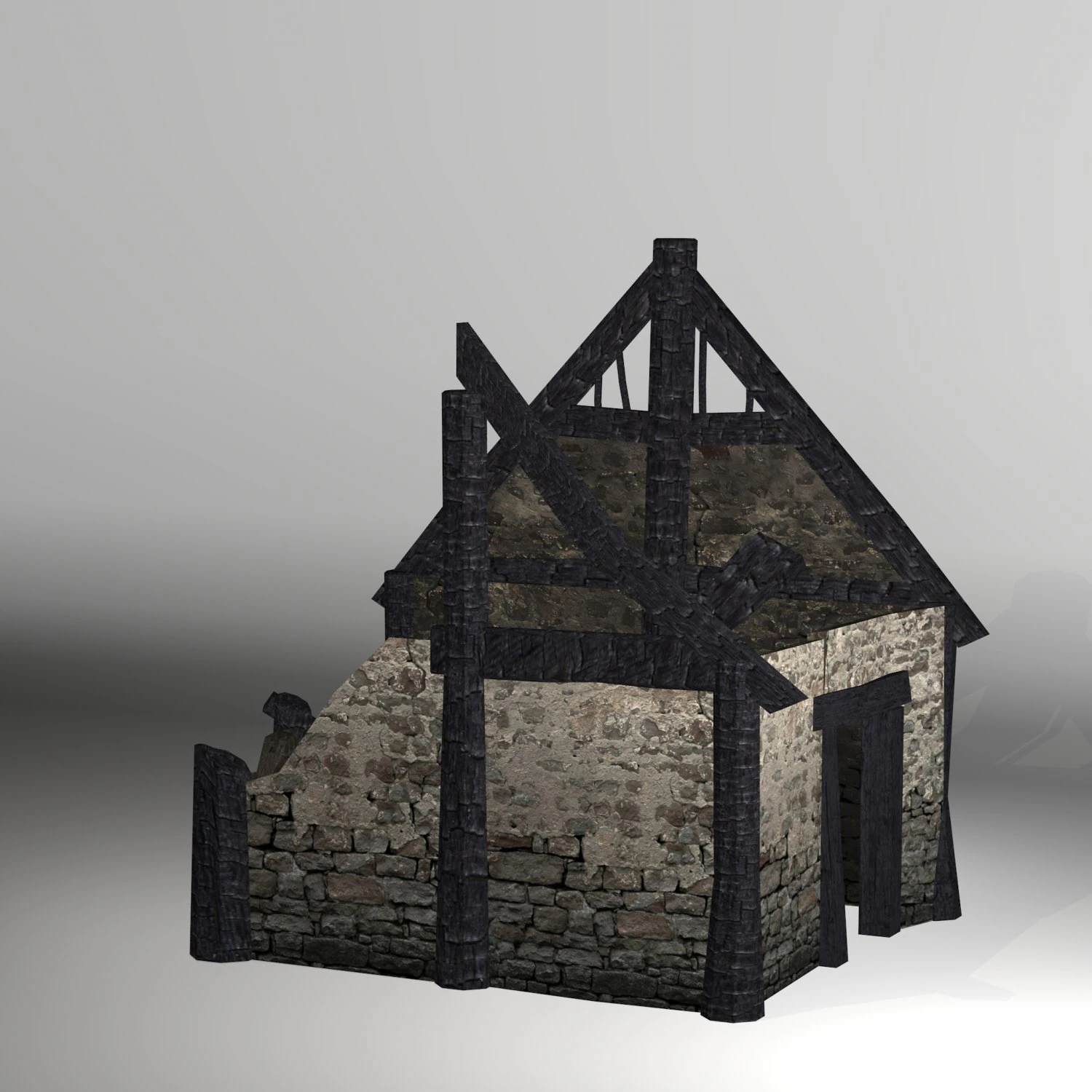 burned thatched house 3D Model .c4d .max .obj .3ds .fbx .stl .blend 