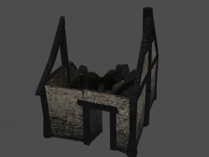 burned thatched house 3D Model