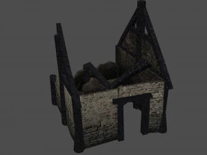 burned thatched house 3D Model