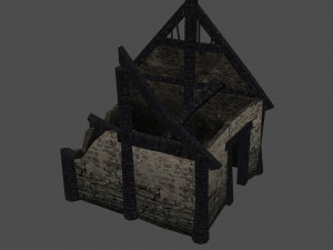 burned thatched house Modèle 3D