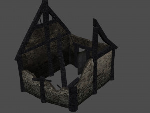 burned thatched house Modèle 3D