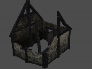 burned thatched house 3D Model