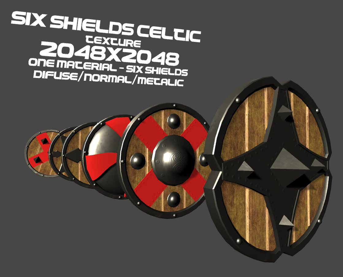 six celtic shields 3D Model .c4d .max .obj .3ds .fbx .stl .blend 