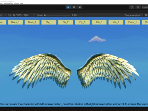 Animated Low Poly Golden Wings 3D Model