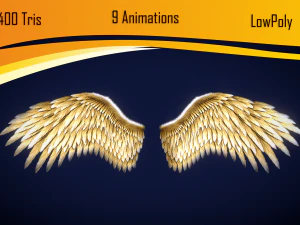 Animated Low Poly Golden Wings 3D Model