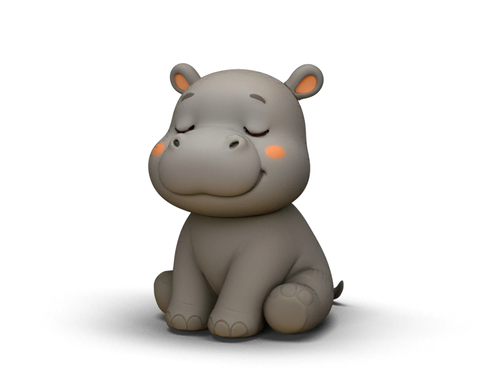 Sleepy Eyes Hippo 3D Model .c4d .max .obj .3ds .fbx .stl .blend