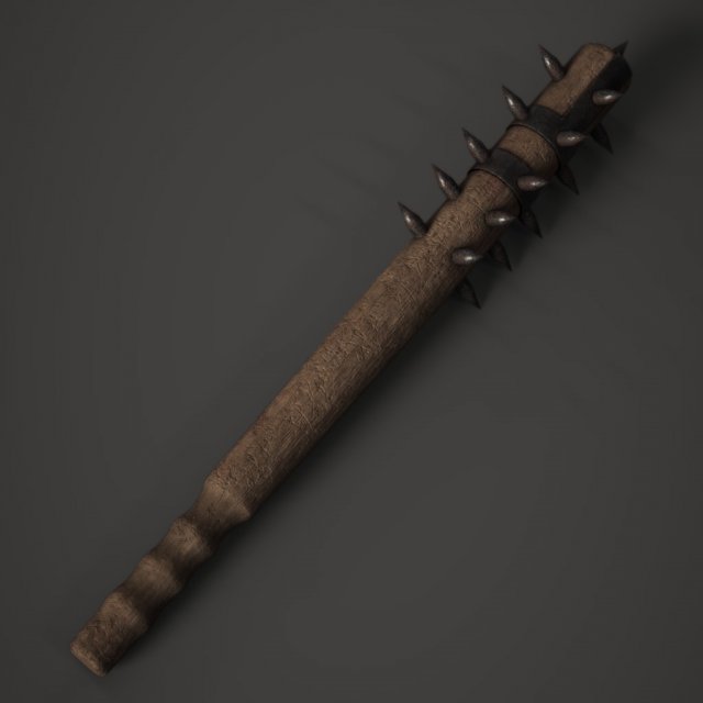 wooden spiked club 3D Model .c4d .max .obj .3ds .fbx .stl .blend 
