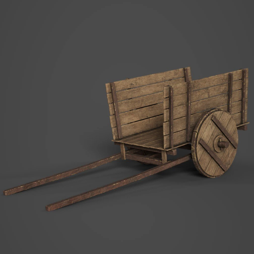 wooden cart 3D Model .c4d .max .obj .3ds .fbx .stl .blend 