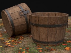 wooden bucket Modello 3D