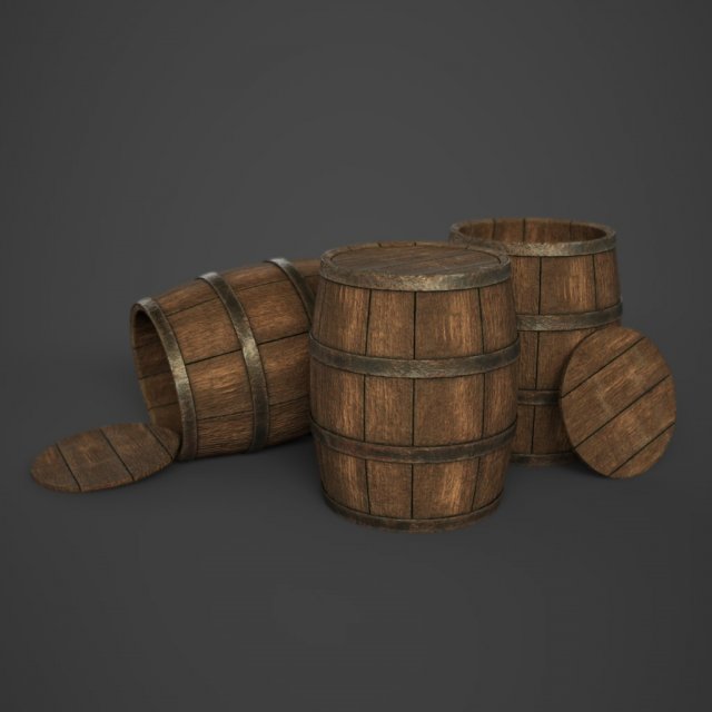 wooden barrel 3D Model .c4d .max .obj .3ds .fbx .stl .blend 