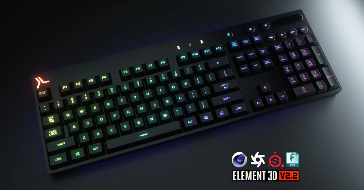 teclado de computador rgb sem fio logitech Modelo 3D .c4d .max .obj .3ds .fbx .stl .blend 