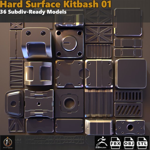 hard surface kitbash 02 - subdiv-ready Model 3D .c4d .max .obj .3ds .fbx .stl .blend 
