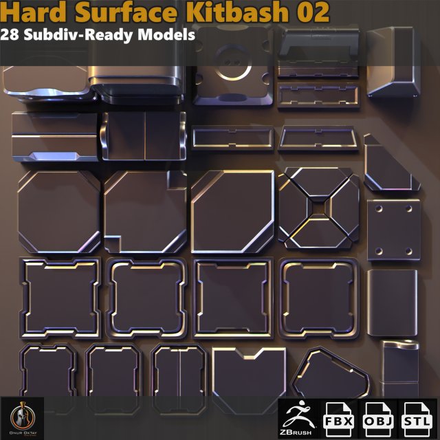 hard surface kitbash 02 - subdiv-ready Model 3D .c4d .max .obj .3ds .fbx .stl .blend 