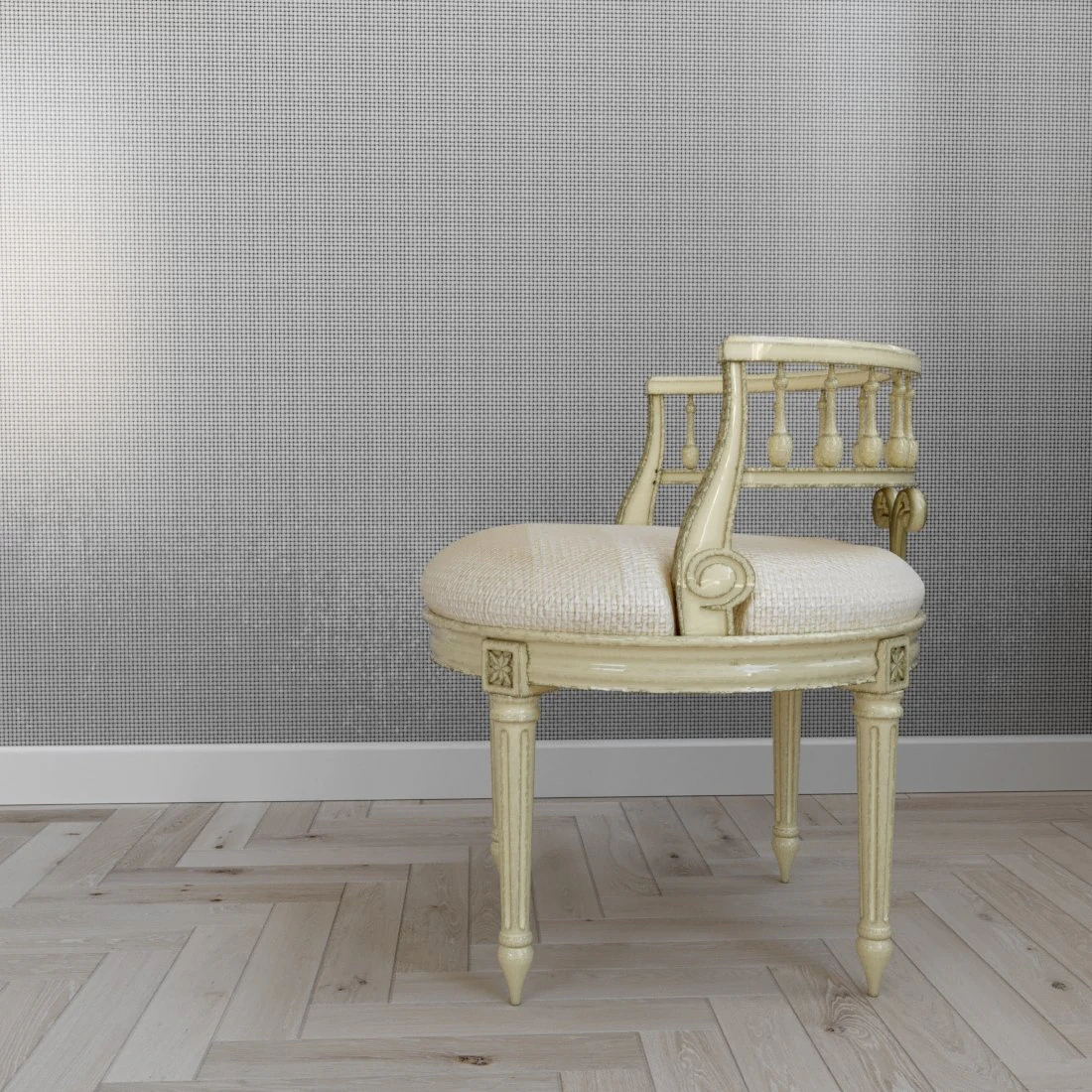 cadeira assento de toucador creme dourado Modelo 3D .c4d .max .obj .3ds .fbx .stl .blend 