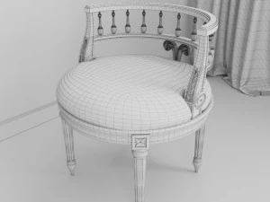 cadeira assento de toucador creme dourado Modelo 3D