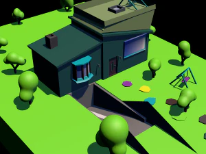 Casa 3d low poly projetada Modelo 3D