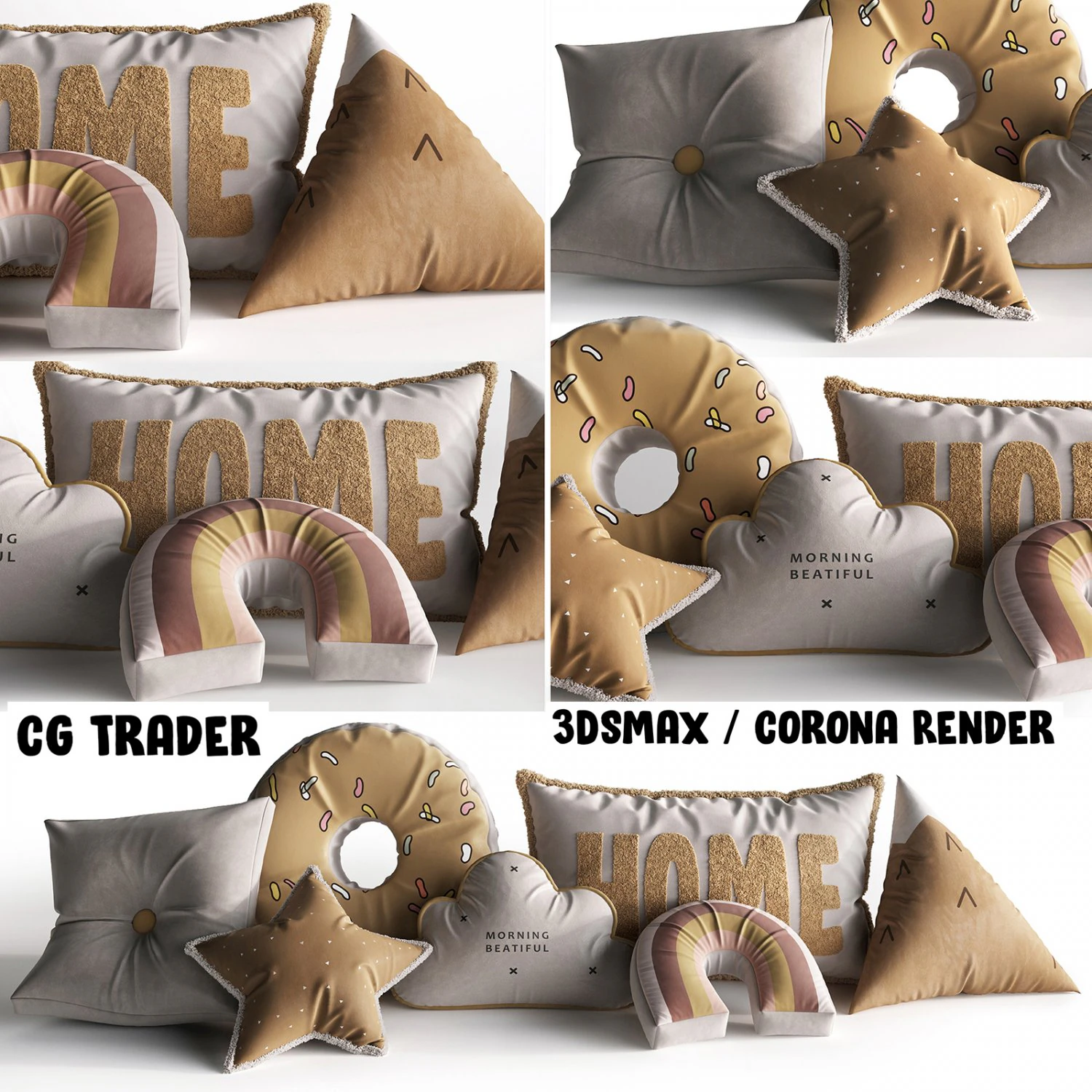 Pillows Collection 3D Model .c4d .max .obj .3ds .fbx .stl .blend 