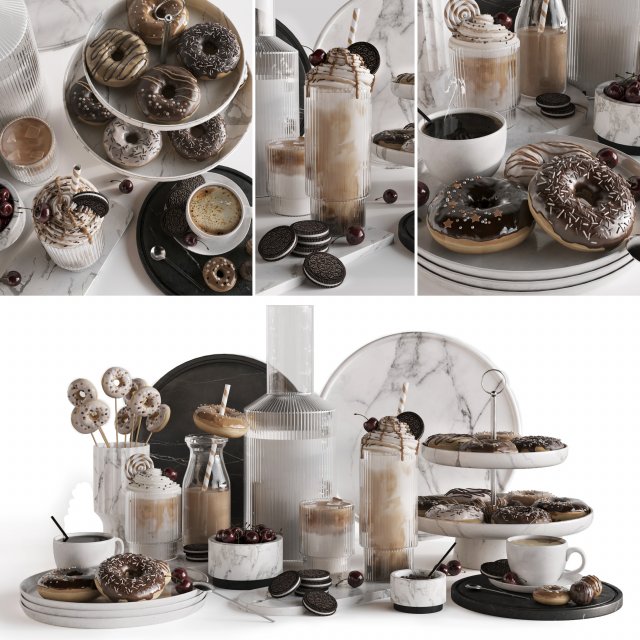 CoffeeDonuts 3D Model .c4d .max .obj .3ds .fbx .stl .blend 