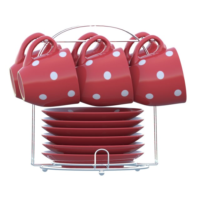 Set of dishes and cups with metal holder 3D Model .c4d .max .obj .3ds .fbx .stl .blend 