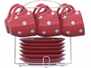 Set of dishes and cups with metal holder 3D-Modell