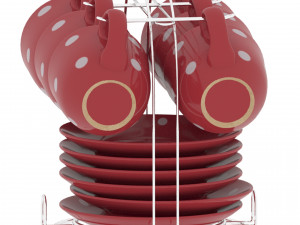 Set of dishes and cups with metal holder 3D Model