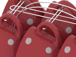 Set of dishes and cups with metal holder 3D Model