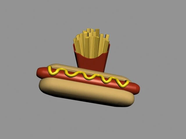 fries and hotdog 3D Model .c4d .max .obj .3ds .fbx .stl .blend