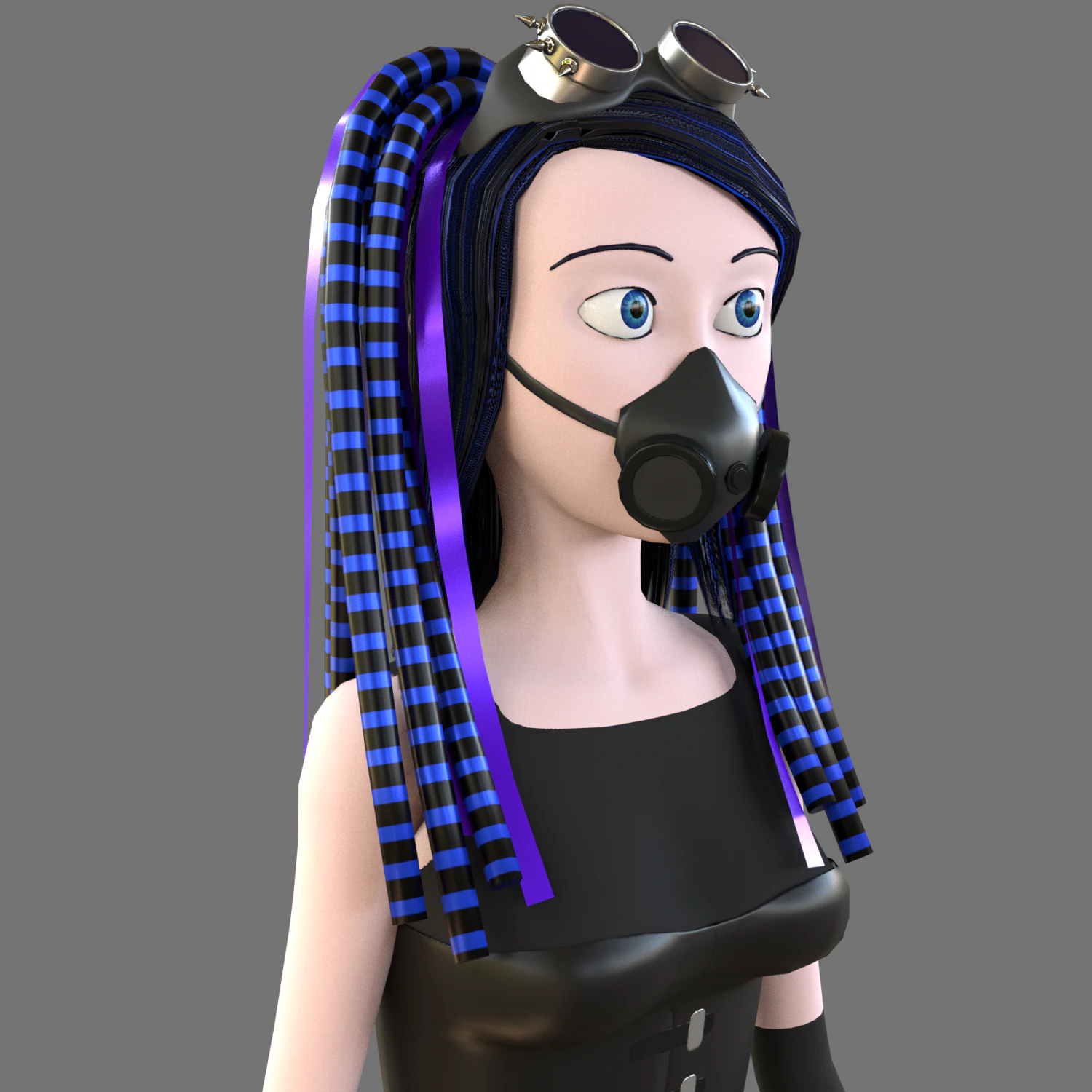 cybergoth cartoon female character 3D Model .c4d .max .obj .3ds .fbx .stl .blend 