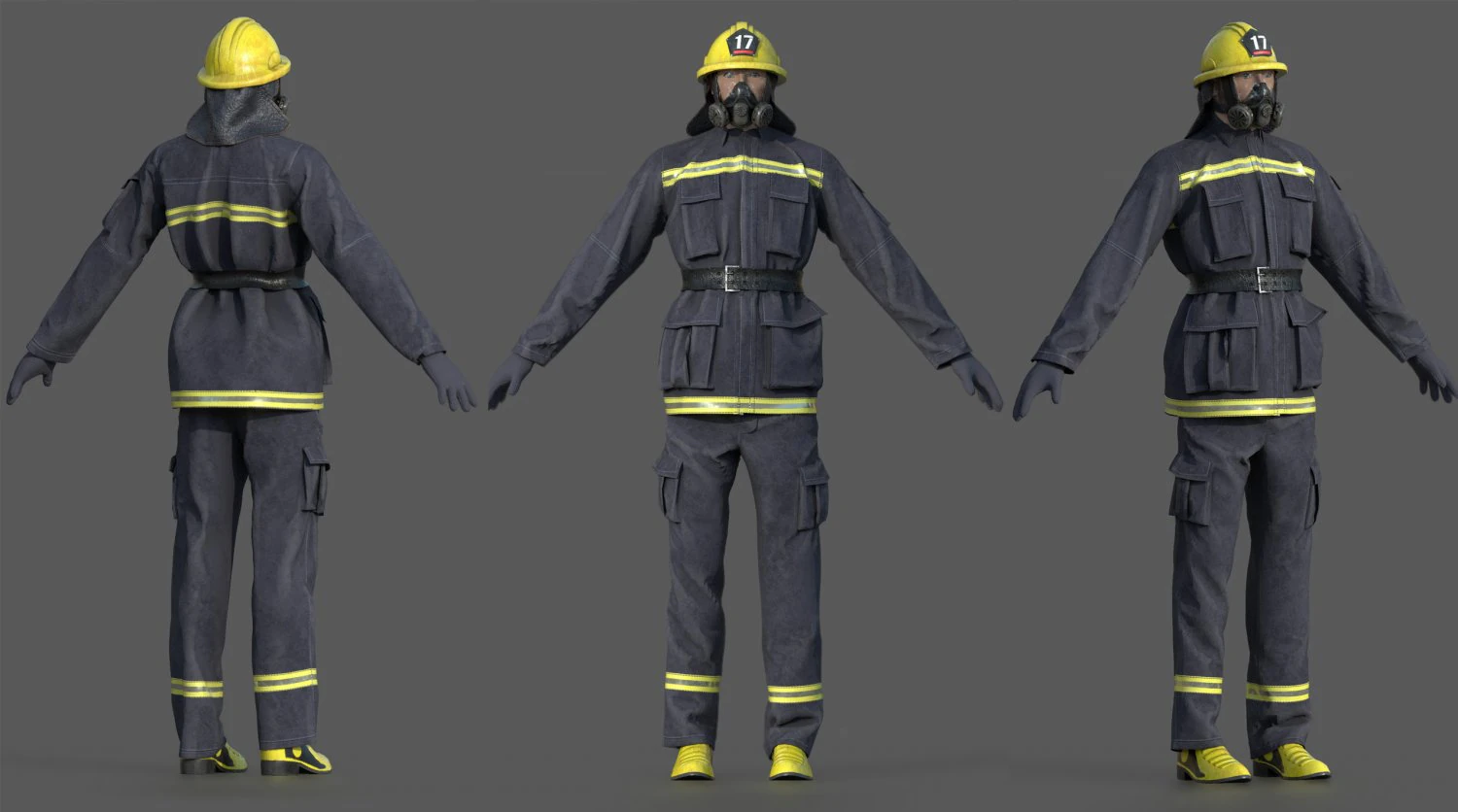 realistic firefighter 3D Model .c4d .max .obj .3ds .fbx .stl .blend 