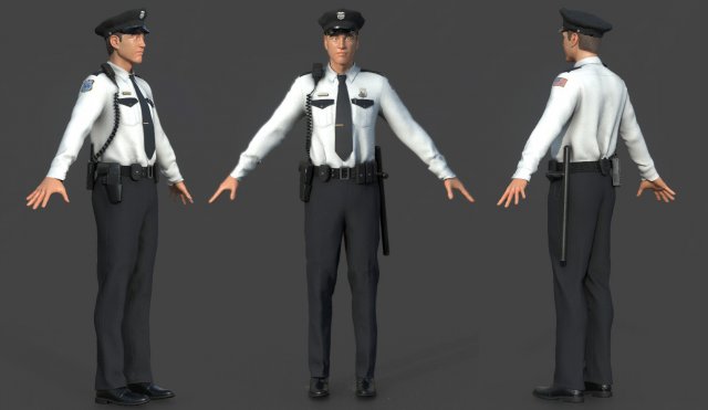 police officer white 3D Модель .c4d .max .obj .3ds .fbx .stl .blend 