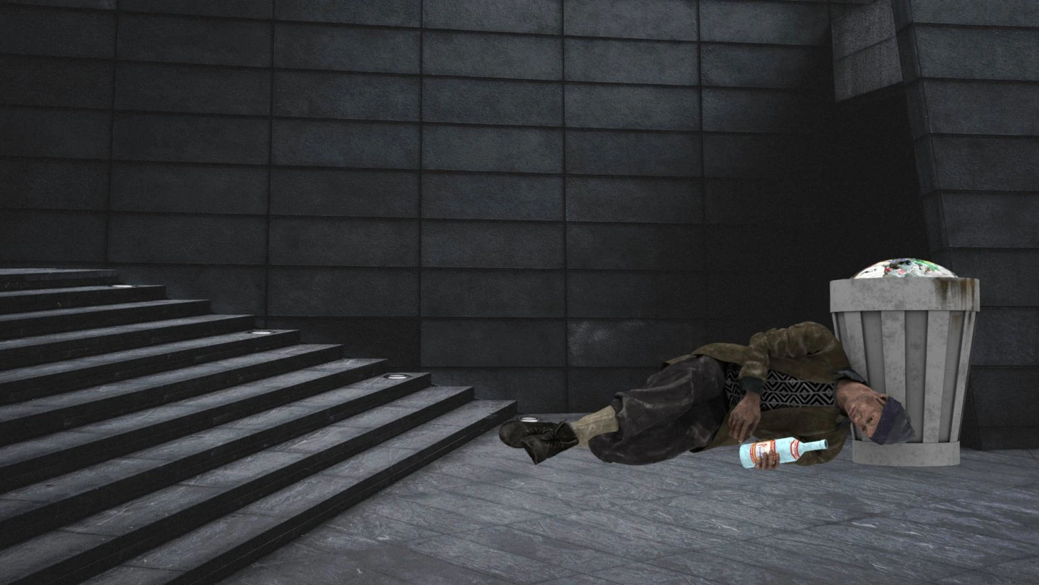 homeless alcoholic pose 3D Model .c4d .max .obj .3ds .fbx .stl .blend 