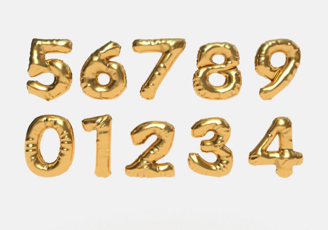 balloon number gold 3D Model .c4d .max .obj .3ds .fbx .stl .blend 