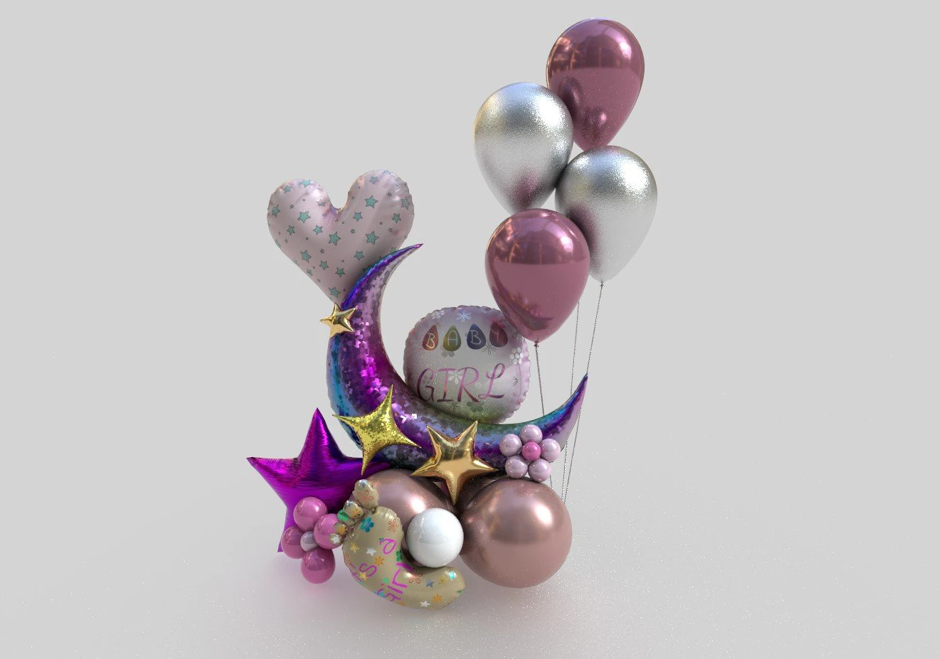 baby girl balloon 3D Model .c4d .max .obj .3ds .fbx .stl .blend 