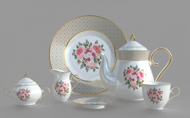 tea set 3D 模型 .c4d .max .obj .3ds .fbx .stl .blend 