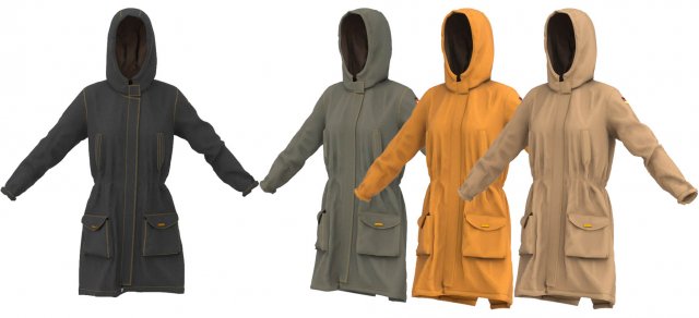 trench parka Model 3D .c4d .max .obj .3ds .fbx .stl .blend 