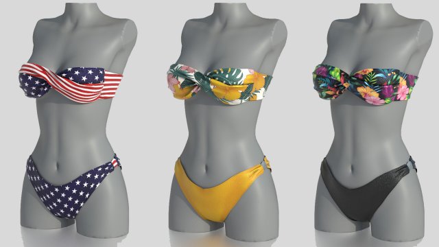 bikini 3 and hat gift Modelo 3D .c4d .max .obj .3ds .fbx .stl .blend 