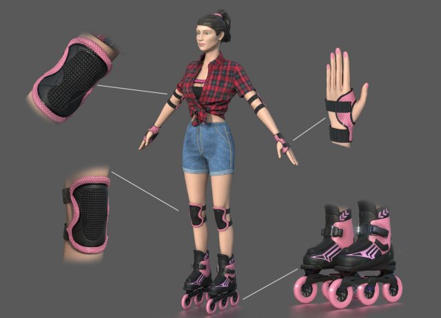 roller skater girl Modello 3D .c4d .max .obj .3ds .fbx .stl .blend 