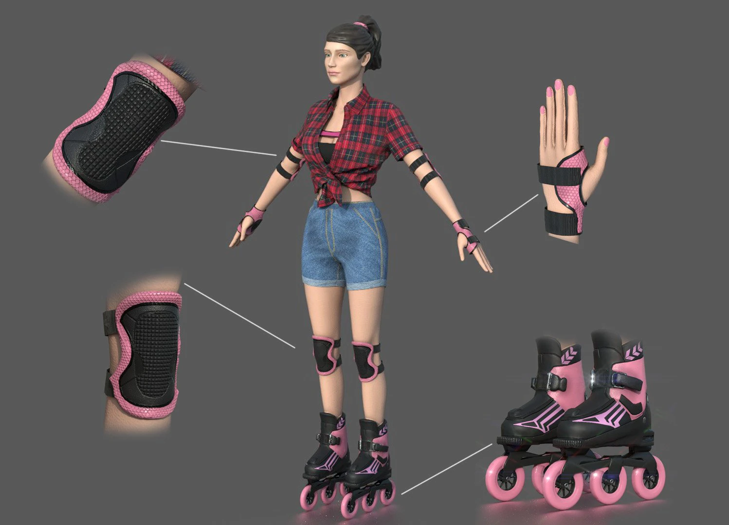 roller skater girl 3D Model .c4d .max .obj .3ds .fbx .stl .blend 