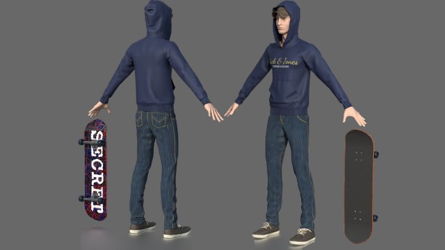 skater man 3D Model .c4d .max .obj .3ds .fbx .stl .blend 
