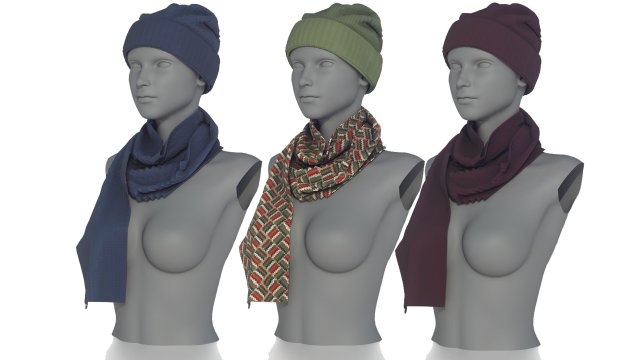 hat and scarf 3D Model .c4d .max .obj .3ds .fbx .stl .blend 