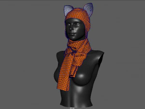 шапка с шарфом 3D Модель