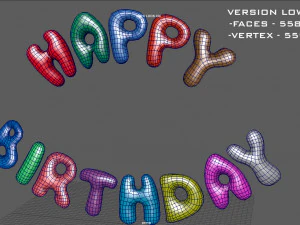 happy birthday color balloons 3D Model