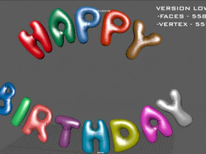 happy birthday color balloons 3D Model