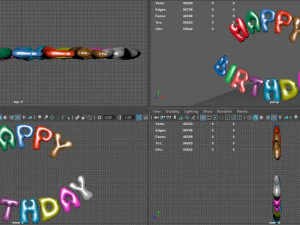 happy birthday color balloons 3D Model