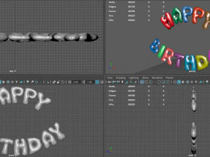 happy birthday color balloons 3D Model