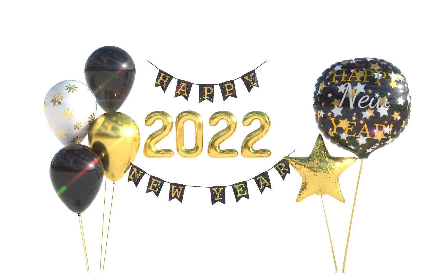 balloons happy new year 3D Model .c4d .max .obj .3ds .fbx .stl .blend