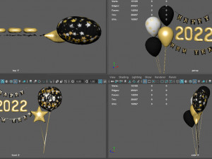 balloons happy new year Model 3D