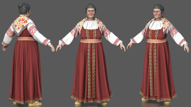 Medieval Elderly Woman Model 3D .c4d .max .obj .3ds .fbx .stl .blend 
