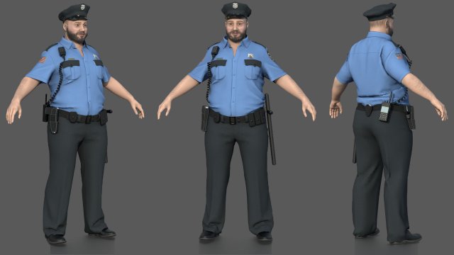 Police Officer 2 Blue Uniform 3Dモデル .c4d .max .obj .3ds .fbx .stl .blend 